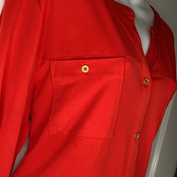 Ellen Tracy red top pockets button down front size L gold hardware - Picture 4 of 13